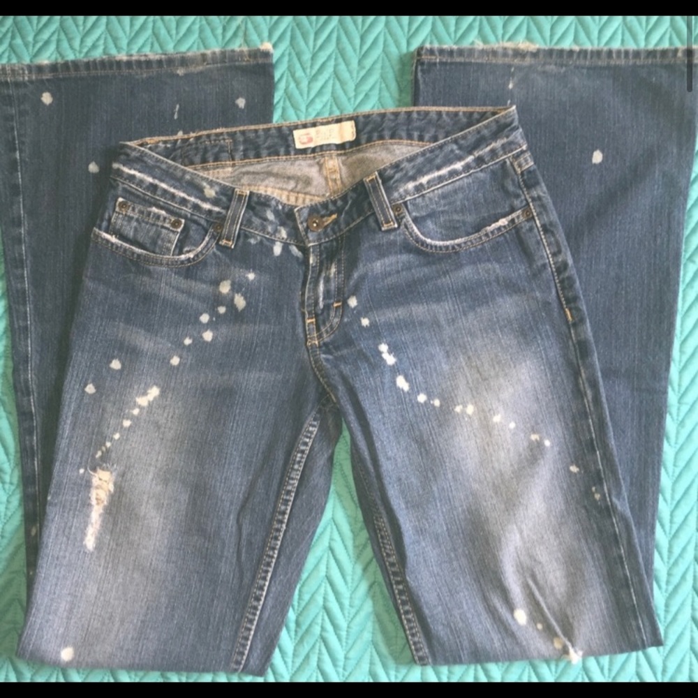 BKE Denim paint splattered jeans.